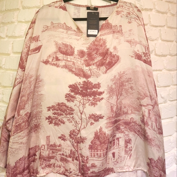 NT By Amati Scenic Print Kimono Blouse in Pink and Cream Made In Italy One Sz - Picture 1 of 9